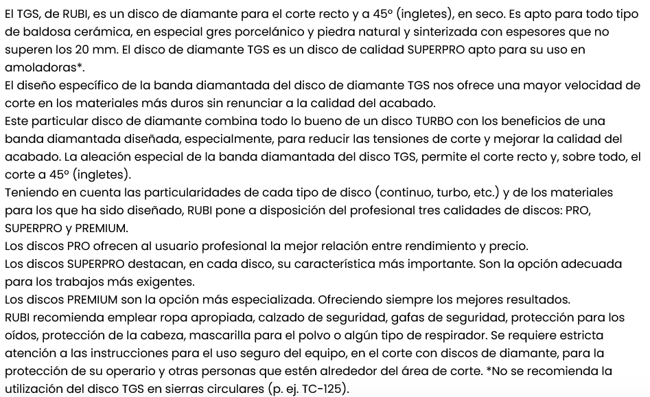 DISCO PORCELANICO TGA SUPER PRO (Ø115, RUBI)