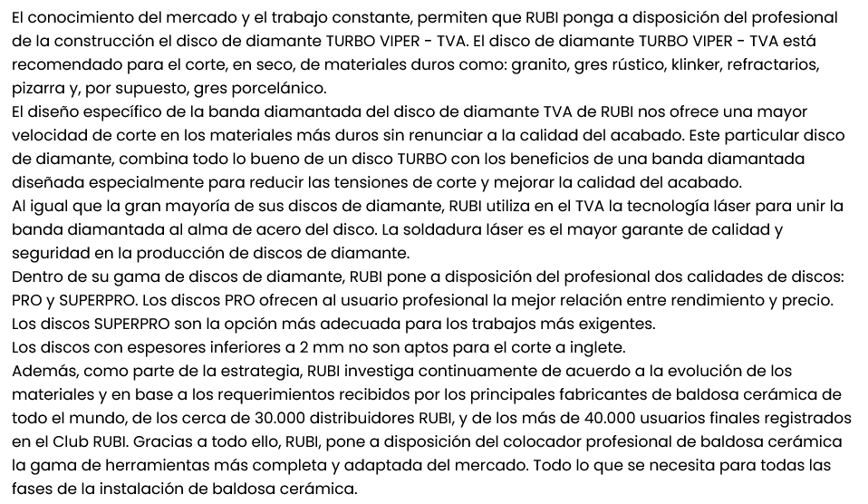 DISCO PORCELANICO DURO TVA SUPERPRO (RUBI)