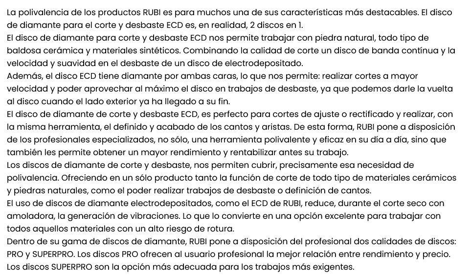 DISCO DIAMANTE CORTE Y DESBASTE FINO ELECTRODEPOSITADO - ECD (Ø115mm, RUBI)