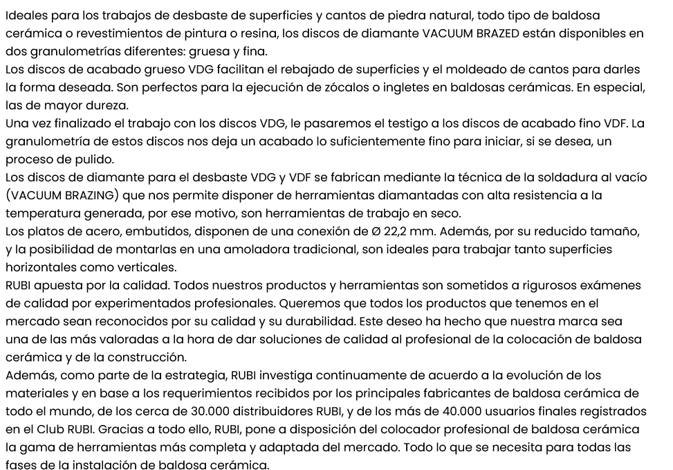 DISCO DIAMANTE DESBASTE VACUUM BRAZED FINO VDF (∅100, RUBI)