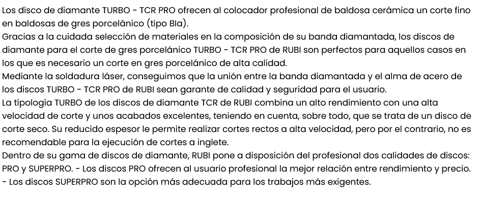 DISCO PORCELANICO TCR PRO (Ø115, RUBI)