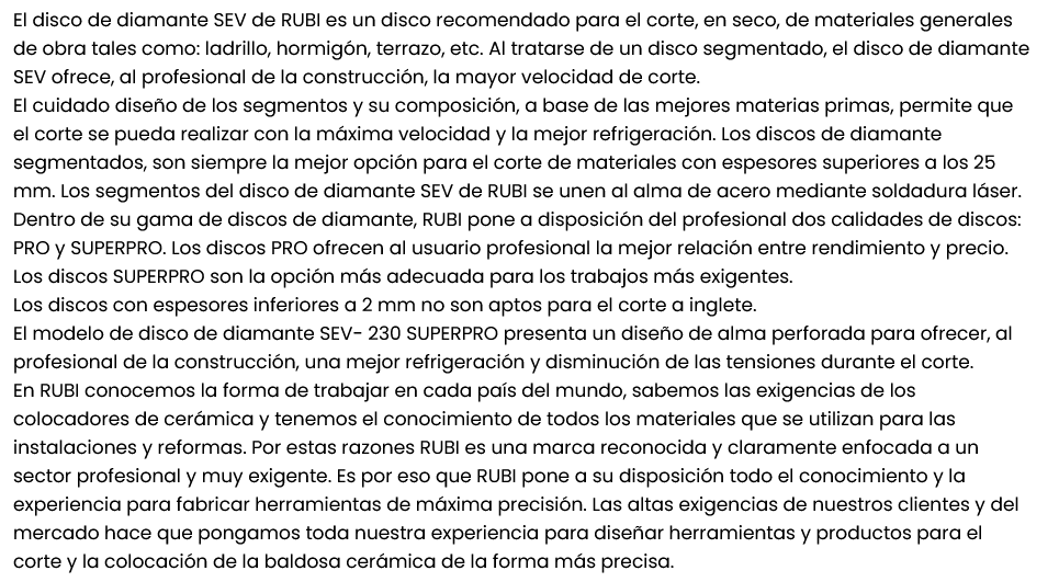 DISCO DIAMANTE GENERAL DE OBRA SEGMENTADO SEV (RUBI)