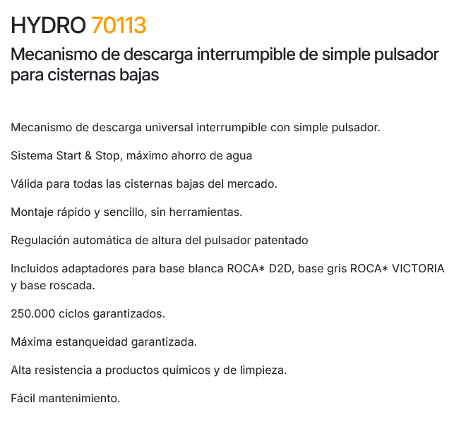 MECANISMO DESCARGA PULSADOR + KIT TAZA TANQUE HYDRO (PRHIE)