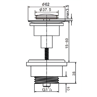 VALVULA LATON CLICK-CLACK UNIVERSAL TORNILLO MINI (Ø1-1/4 x 32, PRHIE)