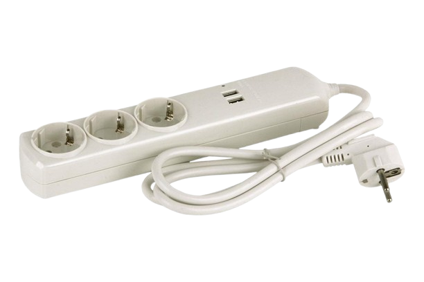 REGLETA BASE 3 TOMAS Y 2 PUERTOS USB 1,5m