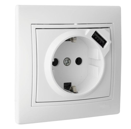 BASE ENCHUFE 2P+T CON USB MONOBLOC PACIFIC