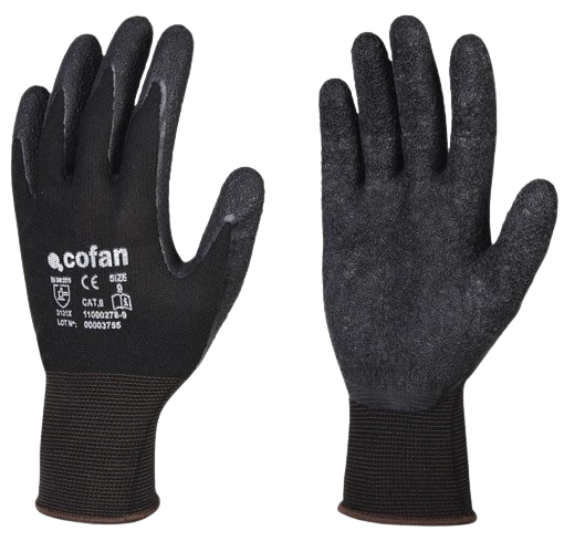 GUANTES POLIESTER IMPREGNADO LATEX (NEGRO, COFAN)