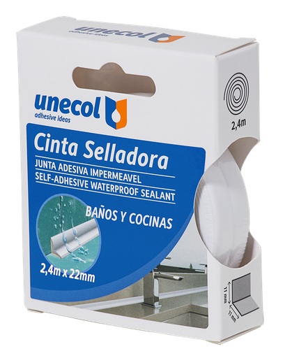 CINTA SELLADORA ADHESIVA IMPERMEABLE (2,4m x 22mm, UNECOL)